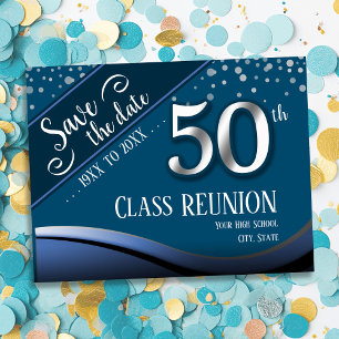 Abschiedsfeier der 50. Klasse Elegante blaue Ankün Ankündigungspostkarte