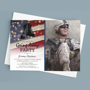 Abschiedsfoto eines Soldaten mit patriotischer Fla Einladung