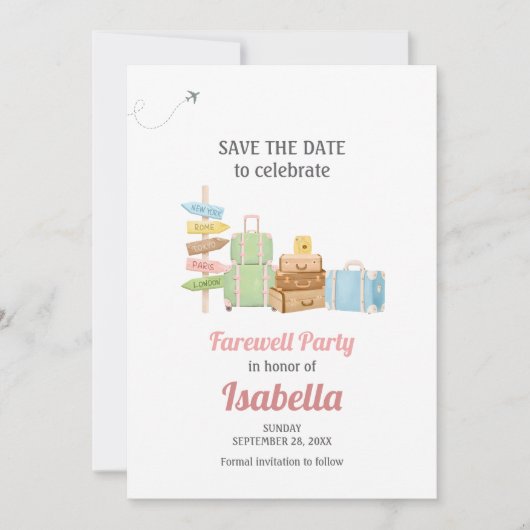 Abschiedsreise mit dem Party Save The Date (Vorderseite)