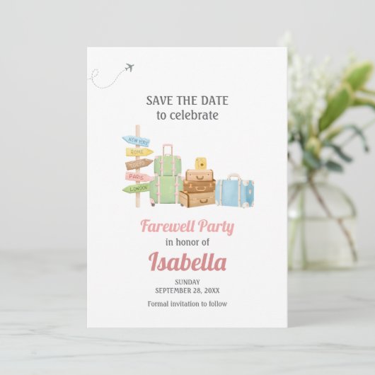 Abschiedsreise mit dem Party Save The Date (Stehend Vorderseite)