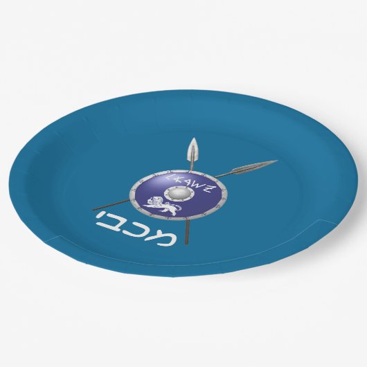 Abschirmung und Speere Pappteller (Schrägansicht)