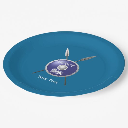 Abschirmung und Speere Pappteller (Schrägansicht)