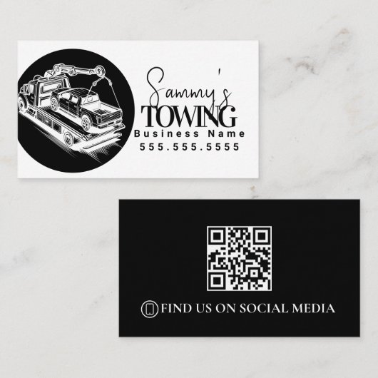 Abschleppdienst QR Code Schwarz-Weiß Visitenkarte (Vorne/Hinten)