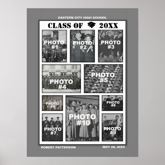 Abschluss 10 Fotos Collage Poster Gray (Vorne)