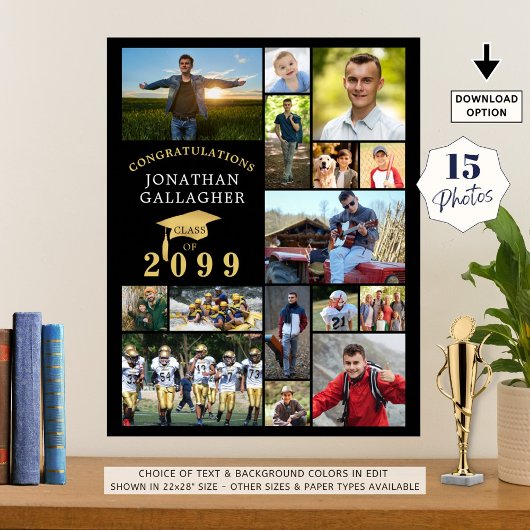 Abschluss 15 Foto Collage Glückwunsch Schwarzes Go Poster