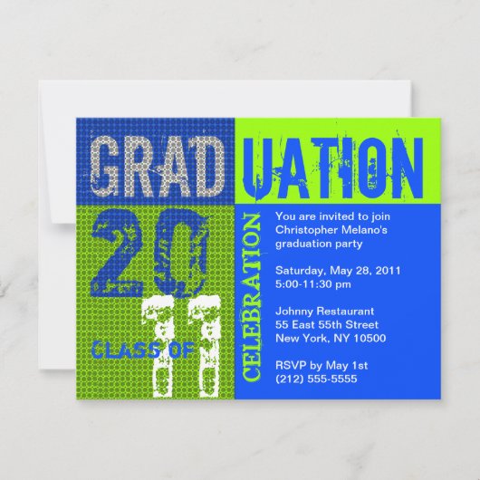Abschluss 2011 Party Einladung Blue Green (Vorderseite)