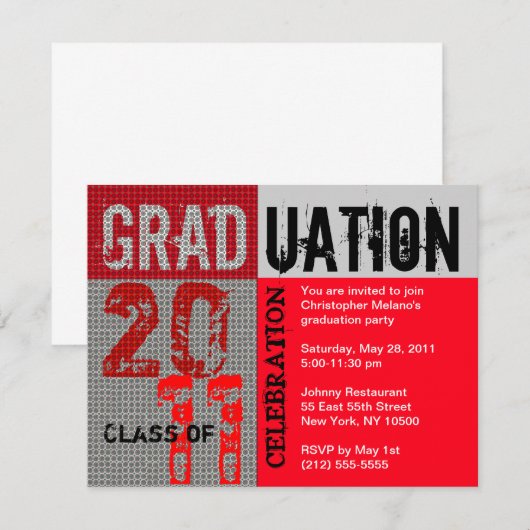 Abschluss 2011 Party Einladung Rotes Grau (Vorne/Hinten)