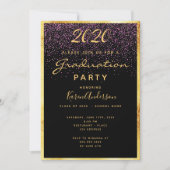 Abschluss 2020 Party Chic Black Confetti Gold Einladung (Vorderseite)