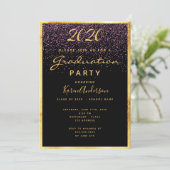 Abschluss 2020 Party Chic Black Confetti Gold Einladung (Stehend Vorderseite)