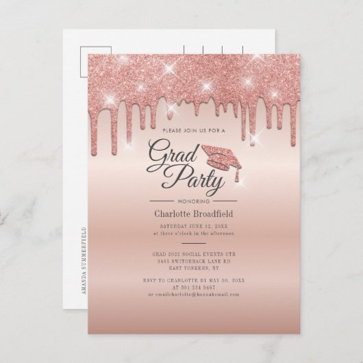 Abschluss 2022 Script Rose Gold Modern Grad Party Einladungspostkarte (Vorne/Hinten)