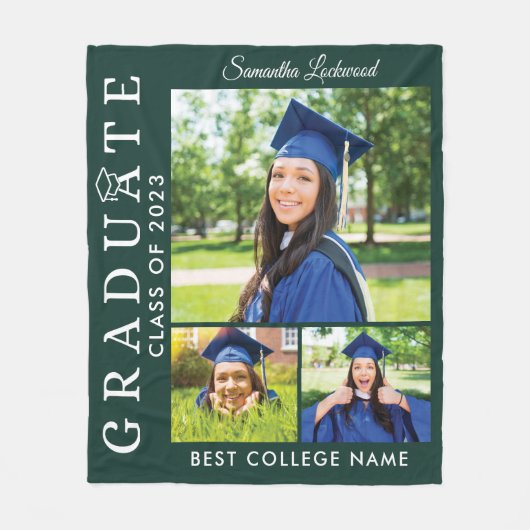 Abschluss 2023 Foto Collage Green Grad Keepake Fleecedecke (Vorderseite)