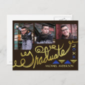 Abschluss 2023 FotoCollage Imitate Gold Typografie Ankündigungspostkarte (Vorne/Hinten)