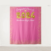 Abschluss 2023 Goldballons Rosa Foto Hintergrund Wandteppich (Vorderseite)