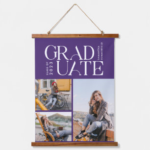 Abschluss 2023 Grad Foto Collage Lila Graduate Wandteppich Mit Holzrahmen