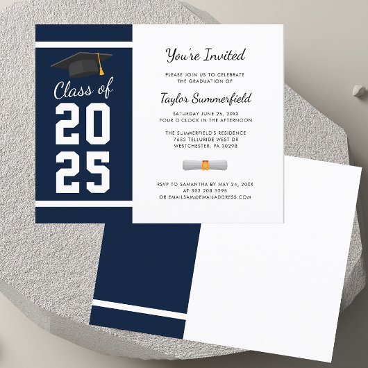 Abschluss 2023 Navy Blue Simple Grad Party Einladu