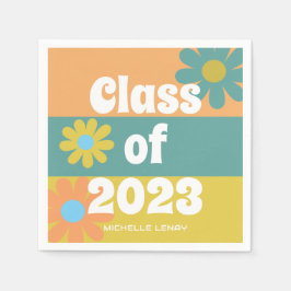 Abschluss 2023 Retro Daisies Girls Personalisiert Serviette