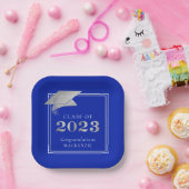 Abschluss 2023 Royal Blue Imitate Silver Pappteller (Party)