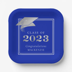 Abschluss 2023 Royal Blue Imitate Silver Pappteller