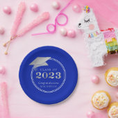 Abschluss 2023 Royal Blue Imitate Silver Pappteller (Party)