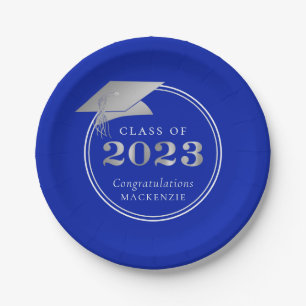 Abschluss 2023 Royal Blue Imitate Silver Pappteller