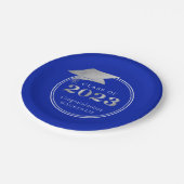 Abschluss 2023 Royal Blue Imitate Silver Pappteller (Schrägansicht)