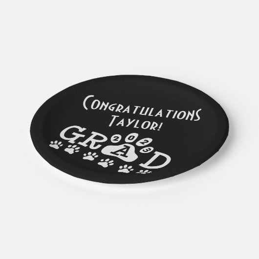 Abschluss 2023 Schwarz-weiß | Pfotendrucke Abschlu Pappteller (Schrägansicht)