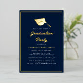 Abschluss 2023 Script Navy Blue Foto Party Gold Folieneinladung (Stehend vorne)