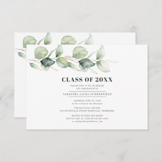 Abschluss 2024 Eukalyptus Grad Party Einladung (Vorne/Hinten)