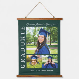 Abschluss 2024 Foto Collage Green Grad Keepsakes Wandteppich Mit Holzrahmen