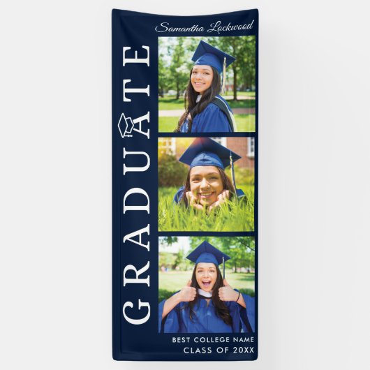 Abschluss 2024 Foto Collage Navy Blue Graduate Banner (Vertikal)