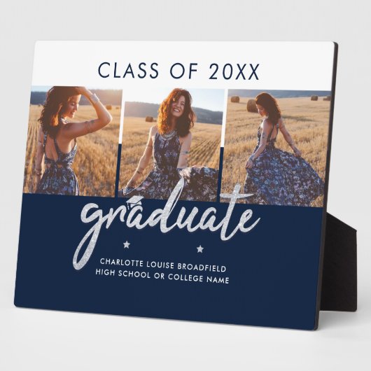 Abschluss 2024 Foto Collage Navy Blue Keepake Fotoplatte (Seite)