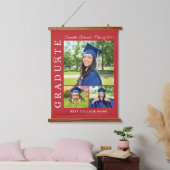 Abschluss 2024 Foto Collage Red Grad Keepsakes Wandteppich Mit Holzrahmen (Schlafzimmer)