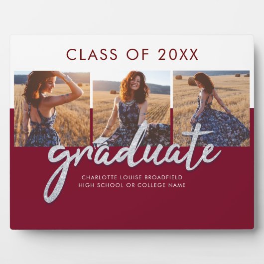 Abschluss 2024 Foto Collage Script Grad Keepake Fotoplatte (Vorderseite)