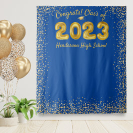 Abschluss 2024 Gold Balloons Blue Foto Hintergrund Wandteppich
