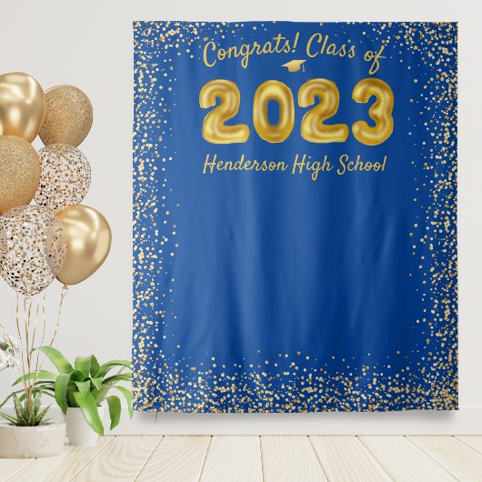 Abschluss 2024 Gold Balloons Blue Foto Hintergrund Wandteppich