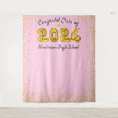 Abschluss 2024 Goldballons Rosa Foto Hintergrund Wandteppich (Vorderseite)