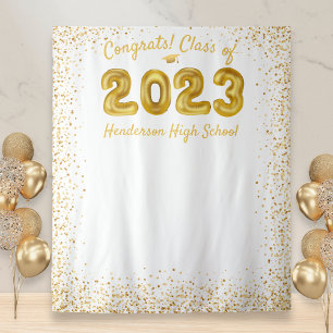 Abschluss 2024 Goldballons Weißer Foto Hintergrund Wandteppich