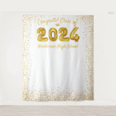 Abschluss 2024 Goldballons Weißer Foto Hintergrund Wandteppich (Vorderseite)