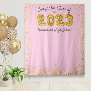 Abschluss 2024 Goldene Ballons Rosa Foto Hintergru Wandteppich