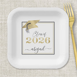 Abschluss 2024 Imitate Metallic Gold Cap Black Pappteller