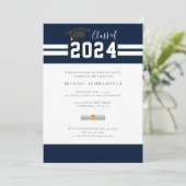Abschluss 2024 Navy White Foto Open House Party Einladung (Stehend Vorderseite)