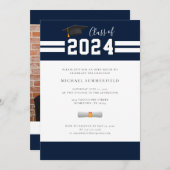 Abschluss 2024 Navy White Foto Open House Party Einladung (Vorne/Hinten)