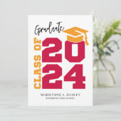 Abschluss 2024 - Rot und Gold Einladung (Stehend Vorderseite)