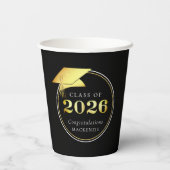 Abschluss 2025 Black Imitats Metallic Gold Pappbecher (Rückseite)