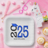 Abschluss 2025 Blau und Schwarz auf Holz Pappteller (Party)