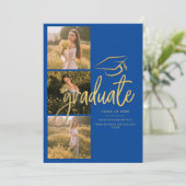 Abschluss 2025 Blue Graduate Foto Collage Ankündigung (Stehend Vorderseite)