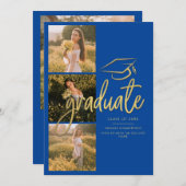 Abschluss 2025 Blue Graduate Foto Collage Ankündigung (Vorne/Hinten)