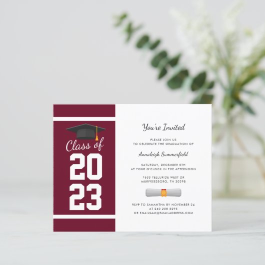 Abschluss 2025 Burgund Grad Party Einladung (Stehend Vorderseite)