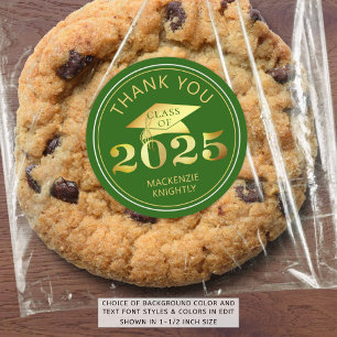 Abschluss 2025 Danke, Green Imitats Gold Foil Runder Aufkleber