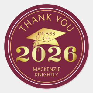 Abschluss 2025 Danke Maroon Faux Goldfolie Runder Aufkleber